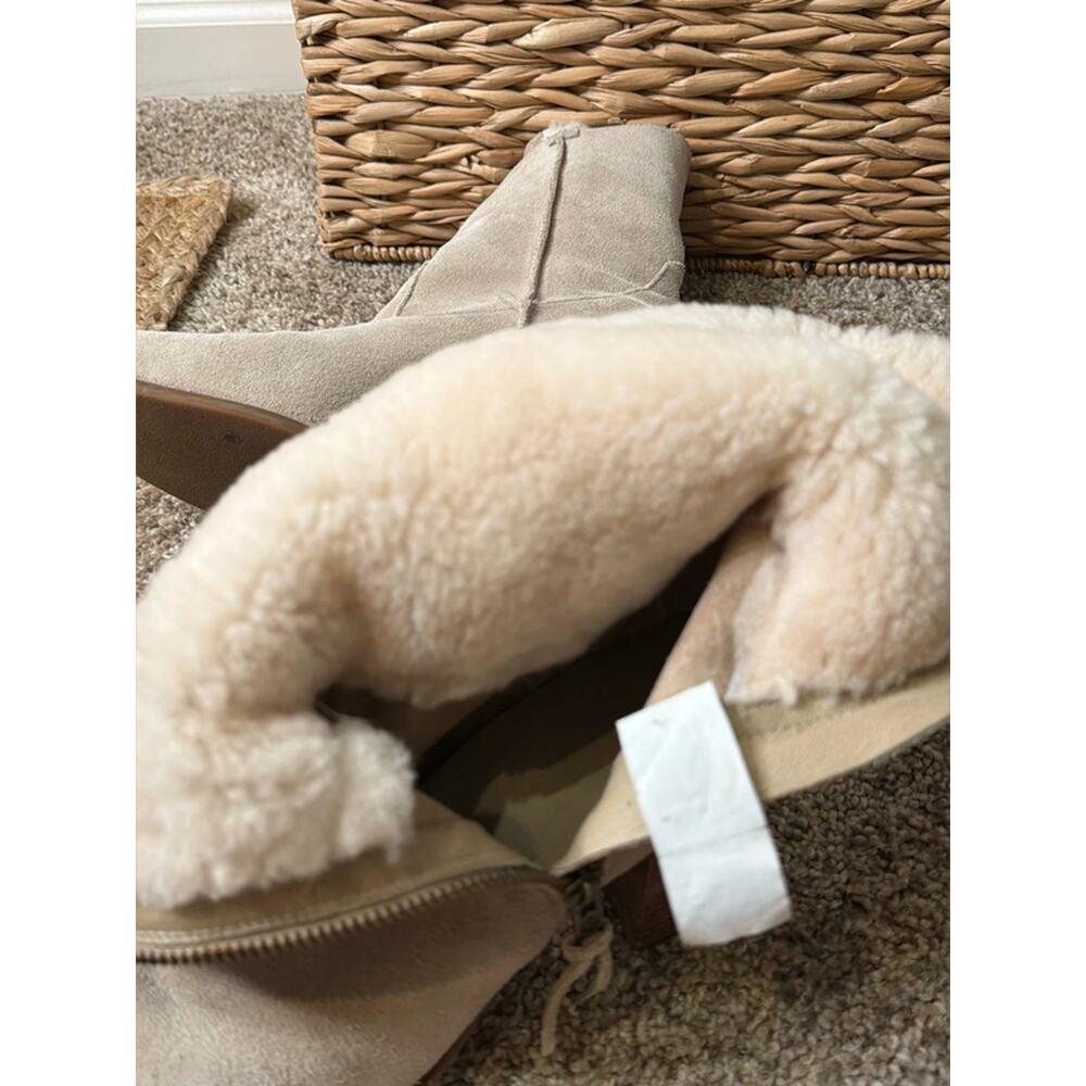 UGG Lynda 1014385 Natural Suede Shearling Heeled Boots Women’s Size 11 - Picture 7 of 10